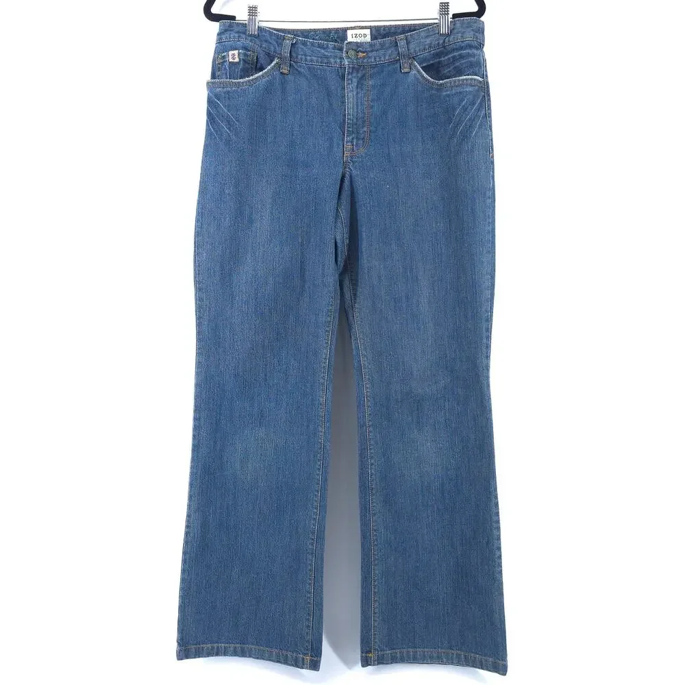 Izod Comfort Country Prep Ranch Classic Fit Bootcut Jeans Stretchy Dark Wash 12R - Picture 2 of 13